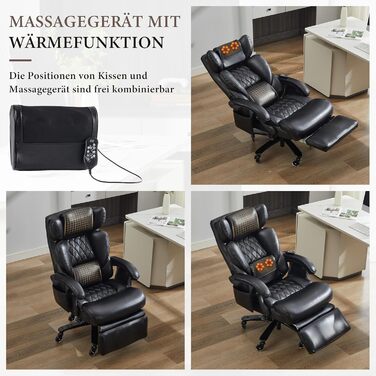 Офісні крісла, офісне крісло з підставкою для ніг та функцією масажу, офісне крісло зі штучної шкіри, поворот на 360, регульована спинка, до 150 кг, для офісу та домашнього офісу (чорне)