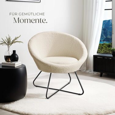 Кругле коктейльне крісло tectake з букле, крісло Тіффані, крісло для читання, безперервна спинка, крісло для вітальні, скандинавське крісло для годування, крісло-реклайнер, крісло для відпочинку - Boucl Off-White