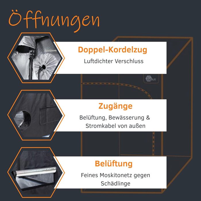 Гроубокс для вирощування рослин у приміщенні Непроникне для світла теплиця з контролем клімату Внутрішнє покриття з відбиваючого Mylar Міцний гроутент 120x120x200 см / Чорний, 120x120x200