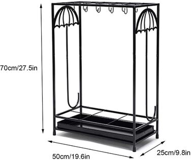 Великий тримач для парасольки для вхідної зони, з піддоном для крапель і гачком, підставка для парасольки висока для домашнього офісу (W, 21 отвір, 12 гачків) 21 отвір 12 гачків W