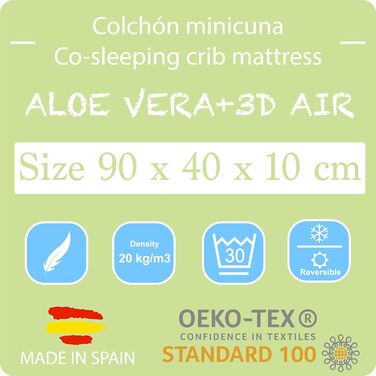 Матрац-колиска PEKITAS для сну, 90 x 40 см, товщина 10 см, гібридний, двосторонній, знімний чохол, можна прати, жорсткий, стабільний, дихаючий, захист від утоплення, для новонароджених