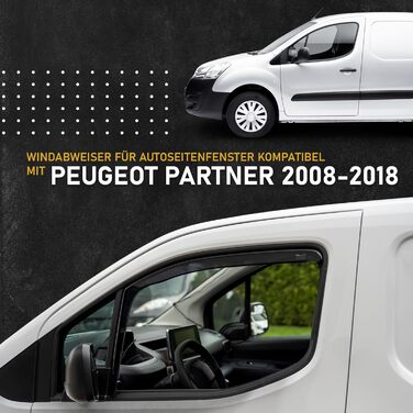 Сумісний з вітровим дефлектором бічного скла Peugeot Partner 2008-2018 Спереду 2 шт. Дефлектор дощу, дефлектор вітру, тонований, обтічний Простота монтажу Захист від вітру та дощу