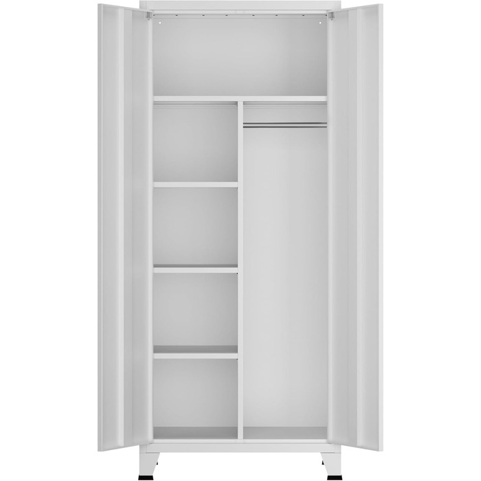 Дверна шафа з вішалкою для одягу, металева шафа для спальні, біла, з 3 полицями, 180 x 90 x 40 см, білий, 180 x 90 x 40 см - 0 шухляд, 2-