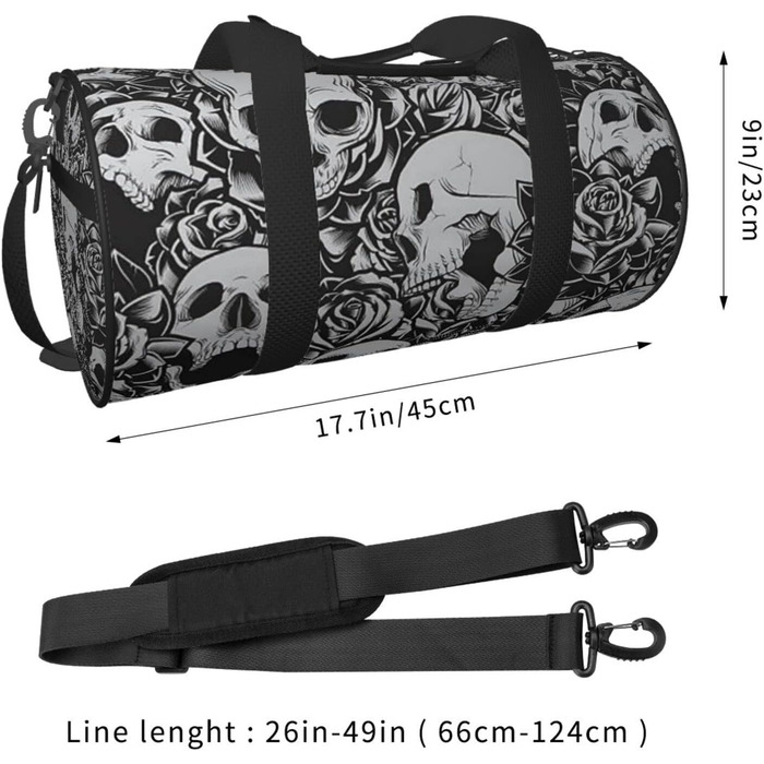 Дорожня сумка-циліндр, моторошний візерунок з темними черепами та квітами, спортивна сумка для чоловіків та жінок, сумка для подорожей, спортивна сумка