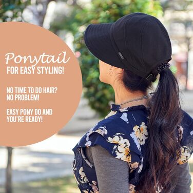 Жіночий сонцезахисний капелюх, кепка з сонцезахисним козирком - літній головний убір, шапка з отвором для коси, зимова кепка, один розмір, чорний