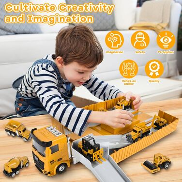 6 Mini Construction Vehicles, Crane Toy for Children (Yellow), 6 Mini Construction Vehicles, Crane Toy for Children (Yellow)