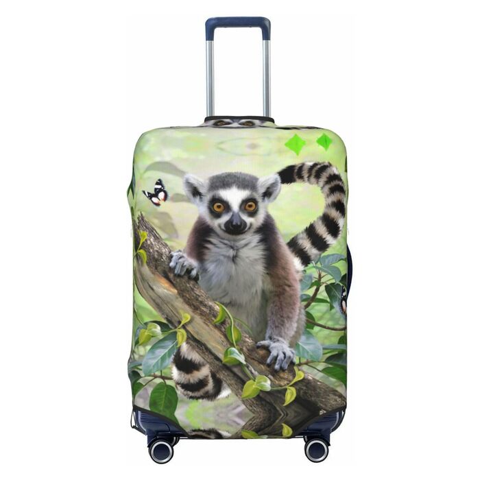 Чохол для багажу Лемур з принтом, еластичний захист від подряпин та пилу, чорний, розмір 90