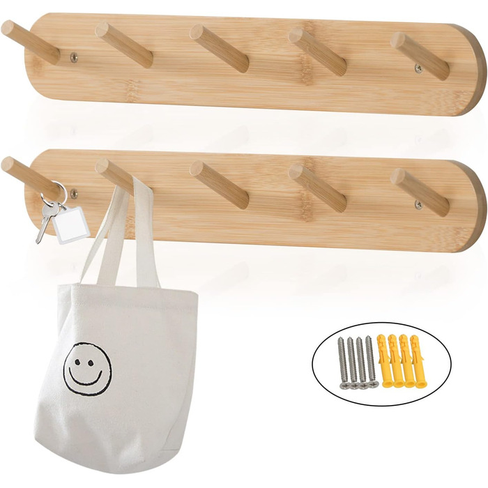 Настінні гачки для пальто Edergoo 2 шт. и, міцні гачки для пальто бамбукові з 10 гачками, дерев'яна вішалка для передпокоїв, спале