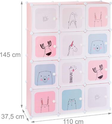 Полиць, стелаж, дитяча кімната, дівчатка, кумедні мотиви, пластик, шафа з дверцятами зроби сам, HBT 145x110x37.5 см, рожевий, 9