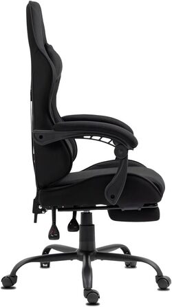 Ігрове офісне крісло Delman з тканини з USB-масажем (2 точки), ергономічне геймерське крісло з підставкою для ніг, регульована спинка до 135, металева основа Серія 02-0040 Чорний