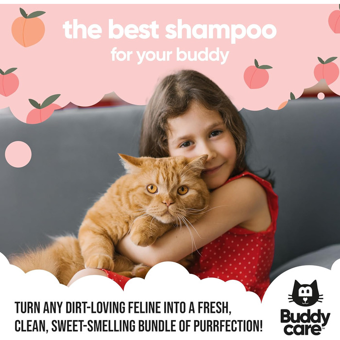 Шампунь для котів Buddycare Peach Шампунь для глибокого очищення Фруктовий аромат з алое вера та вітаміном B5 500 мл