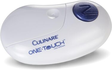 Електричний відкривач для банок Culinare One Touch, білий, пластик/нержавіюча сталь, консервний нож з функцією запуску та зупинки ідеально підходить для людей з артритом, гарантія 2 роки, C50600