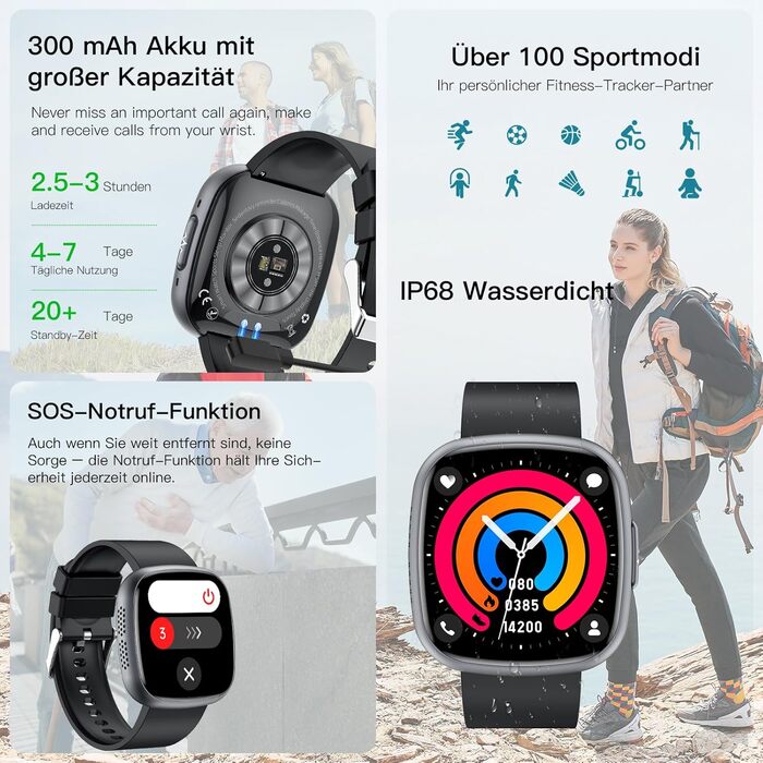 Розумний годинник 2026 для чоловіків та жінок з ЕКГ ВСР / артеріальним тиском / ІМТ / сечовою кислотою / лічильником крові, 1,75-дюймовий HD годинник для здоров&39я з 24-годинним моніторингом серцевого ритму, SpO2, температурою тіла, монітором сну, фітнес