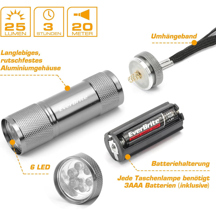 Набір EverBrite з 18 предметів Набір світлодіодних ліхтариків, невеликий дитячий ліхтарик зі шнурком і 54 батарейками типу ААА, ручний ліхтарик для вечірок для надзвичайних ситуацій, на природі, у кемпінгу