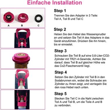 Швидкий адаптер ASOFTY CO2 сумісний з SodaStream Duo, Crystal 3.0, Gaia, Art, Terra, E-Duo, E-Terra Установка без пошкодження содогенератора, для 425 г циліндра Co2 60L трапецієподібна різьба TR21-4