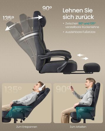 Ігрове крісло SONGMICS, офісне крісло, комп&39ютерне крісло, ергономічний дизайн, з підставкою для ніг, регульований підголівник, поперекова опора, вантажопідйомність 150 кг, чорний колір OBG077B08, оксамитова тканина чорного кольору