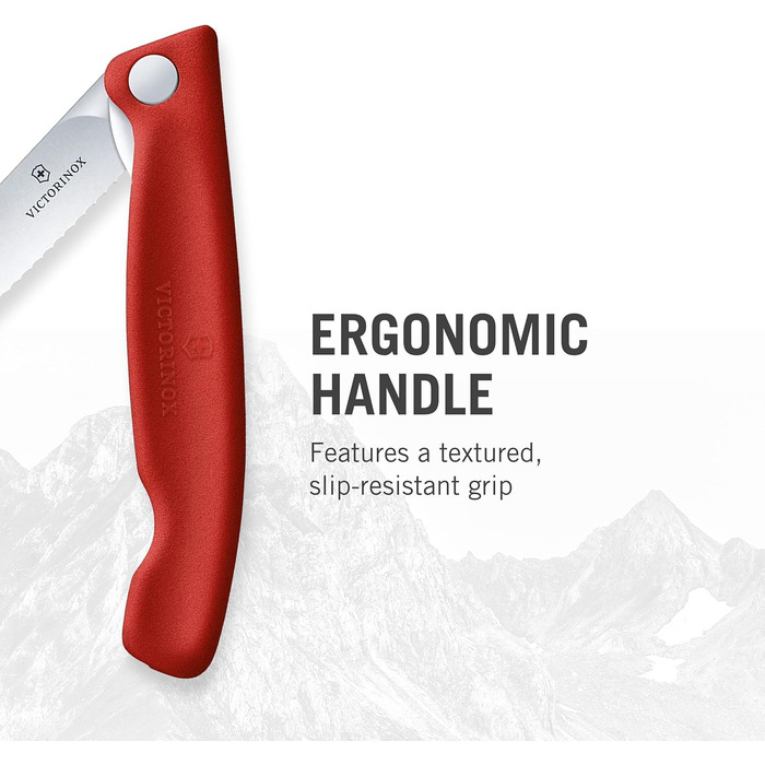 Туристичний ніж, Пікнік, Гостре лезо, Зубчастий край, 11 см, Міцна пластикова ручка, Нержавіюча сталь, Червоний Червоний Одинарний