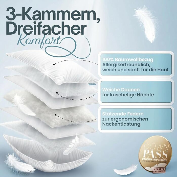 Камерна пухова подушка 80x80 Пухова подушка 80x80 см - Пухова подушка, пухова подушка 80x80 Підходить для алергіків Дихаюча Подушка, 90 пух, 10 пір&39я () 80x80 см, 3-