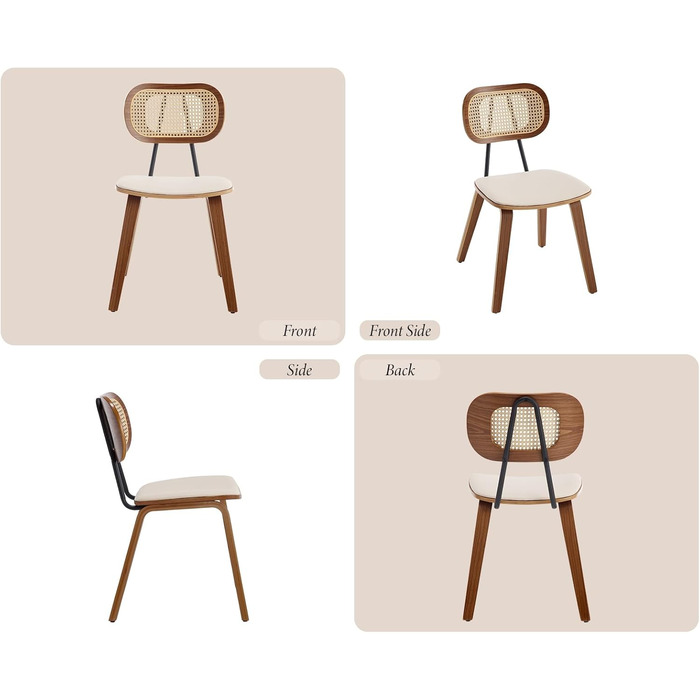Обідні стільці з ротанга, комплект з 2 шт. , кухонний стілець з дерев&39яними ніжками, стілець з ротанга, сидіння зі штучної шкіри, м&39який стілець для їдальні, бежевий