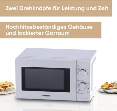 Мікрохвильова піч SEVERIN, мікрохвильова піч для розморожування та підігріву, мікрохвильова піч з поворотним столом для рівномірного розподілу тепла, білий/хром, MW 7770 Multicolor