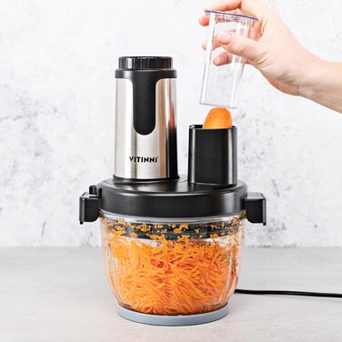 Кухонний комбайн Vitinni, скляна чаша 2 л, нарізка, подрібнення, пюре, подрібнення, тертка, просте управління одним натисканням кнопки, універсальний подрібнювач овочів, фруктів і м'яса, 350 Вт