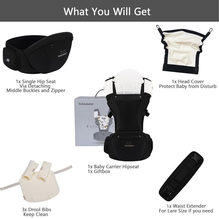 Переноска Bebear, Bebamour для дітей 0-36 місяців, рюкзак-переноска 3D air mesh для новонароджених і малюків, схвалена відповідно