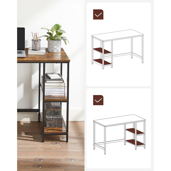 Стіл VASAGLE, комп&39ютерний стіл, офісний стіл, 100 x 50 x 76 см, сучасний стиль, для кабінету, спальні, вітальні, вінтажний коричнево-чорний LWD046B01 100 x 50 см вінтажний коричневий чорний