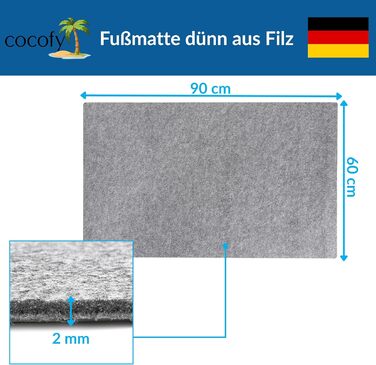 Тонкий надзвичайно плоский килимок для дверей товщиною 2 мм, 60x90 см, тонкий килимок для внутрішніх приміщень, тонкий повстяний килимок з протиковзкою підкладкою, килимок для внутрішніх приміщень, сірий, 90 см x 60 см