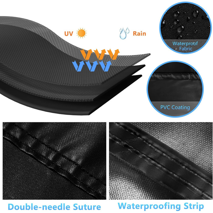 Чохол для садової лавки Kovshuiwe 185x69x65/96 см, 3-місний та відкритий чохол для садової лавки, захисний чохол для садових меблів, 420D надміцний, міцний на розрив, водонепроникний, вітрозахисний, стійкий до ультрафіолету