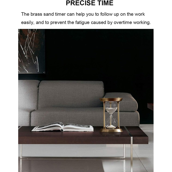 Пісочний годинник SuLiao для Uten, поворотний на 720, старовинний білий пісочний годинник, вінтажний пісочний годинник 1 Hora Reloj de Arena, великий метал, пісочне скло, офіс, письмовий стіл, дім, весільне оформлення (латунна рама, білий пісок, 30 хвилин