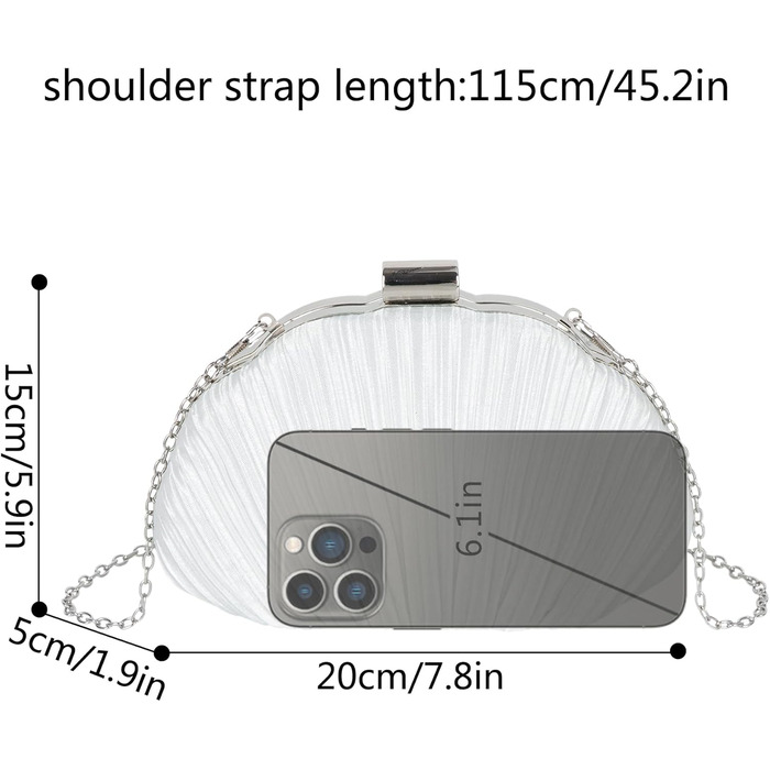 Жіноче клатч з блискітками Мушля, вечірня сумочка зі стразами та ланцюжком для весілля та святкової вечірки, білий