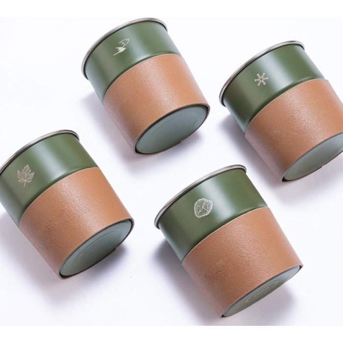 Набір стаканчиків-ступеней з нержавіючої сталі, 4 предмети, з тримачем зі штучної шкіри, місткістю 300 мл, для кемпінгу, активного відпочинку та подорожей