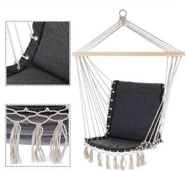 Підвісне крісло DETEX Вантажопідйомність 150 кг Подушка сидіння Макраме Вулична/Приміщень Підвісна гойдалка Підвісне крісло Підвісна гойдалка Крісло-гойдалка Сіре