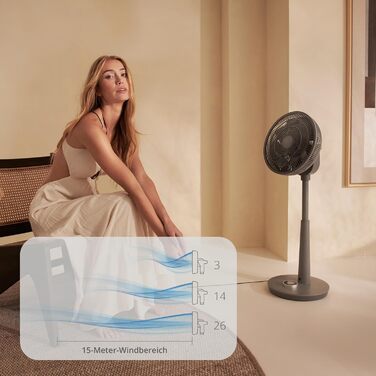 П'єдестальний вентилятор Тихий - Економічний двигун постійного струму з 26 швидкостями - Регульована висота вентилятора (73-95 см)