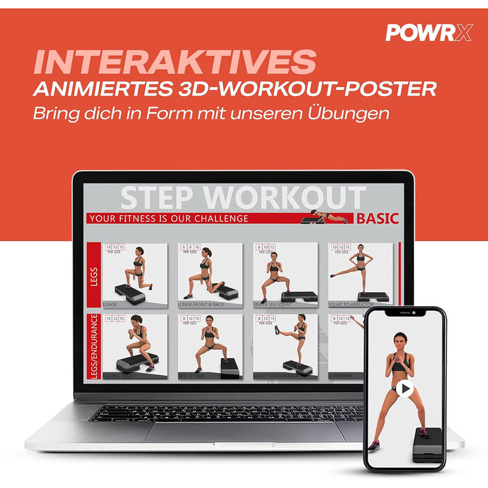 Аеробний степер POWRX 12/17/24 см (3 рівні) сірого кольору Степер з регульованою висотою та нековзним покриттям для аеробіки, гімнастики та фітнесу Домашня степ-лава чорного/сірого кольору