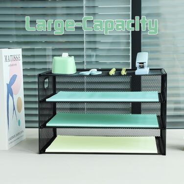 Лоток для листів з ручкою, 3-рівнева металева сітка, органайзер для столу, лотки для паперу A4, органайзери для столу, акуратний тримач для журналів для дому, офісу, чорний