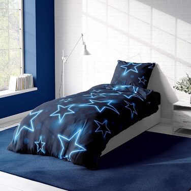 Постільна білизна one-home зірка 135x200 см зірка зірки темно-синій блискучий вигляд комплект з мікрофібри 135 x 200 см