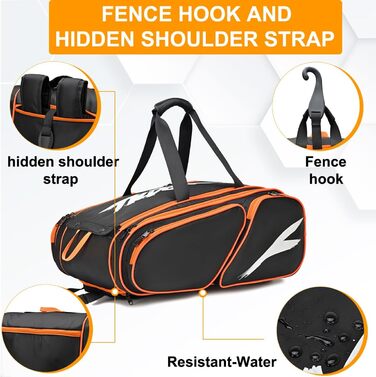 Сумка для ракеток TILDOSAC для паделя та піклболу, чорно-помаранчевий