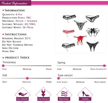 Упаковок жіночих мереживних сексуальних стрінгів, відкритих трусів, стрінгів із заниженою талією, V-подібних стрінгів із заниженою талією, перспективних трусиків із перлами та квітами, еротичної білизни, 8