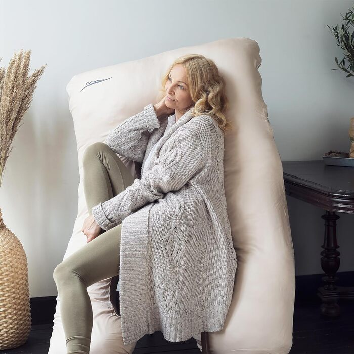 Подушка для сну на боці MKS з чохлом Комфортна подушка (100 x 150 см) Подушка для сну Подушка для сну на боці U-подібної форми Ергономічна преміальна охолоджувальна м&39яка подушка (бамбук (Охолоджувальна) / бежевий) бежевий - бамбук