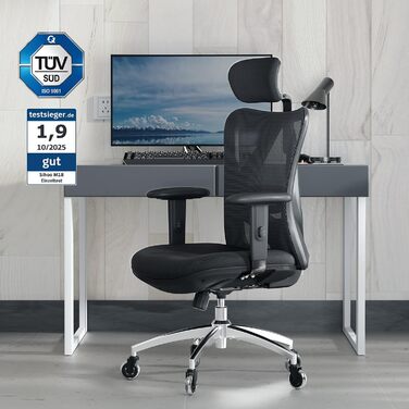 Ергономічне офісне крісло SIHOO ПЕРЕМОЖЕЦЬ ТЕСТУ Офісне крісло, обертове крісло з регульованою поперековою опорою, підголівником та підлокітниками, регулюванням висоти та функцією гойдання, вантажопідйомність до 150 кг/330 фунтів Чорний колір M18-Upgrade 