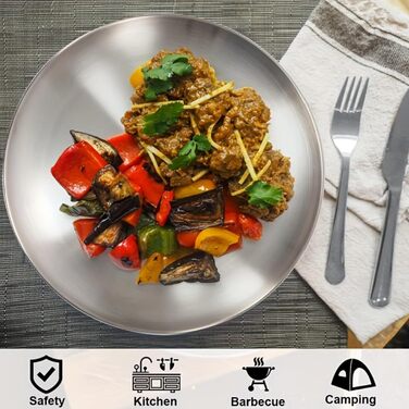 Набір з 4 круглих тарілок з нержавіючої сталі, діаметр 20 см для кемпінгу, пікніків, походів, кухні та вечірок