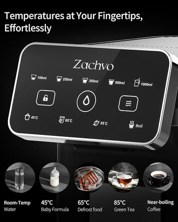 Диспенсер для гарячої води ZACHVO KEI906 (без фільтра) - 2600W швидкий нагрів, 4 температурні рівні, 5 об&39ємів води, ємність для води 3 л, компактний для кухні, офісу та дому, чорний