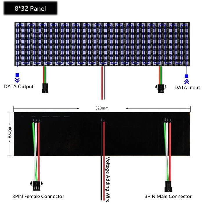 Цифровий гнучкий індивідуально адресований 5050 SMD панельний світильник WS2812 4X12 8X8 16X16 8X32 Світлодіодний модуль матричний екран DC5V (8X32 256 пікселів), 2812B RGB LED Pixel LED Matrix