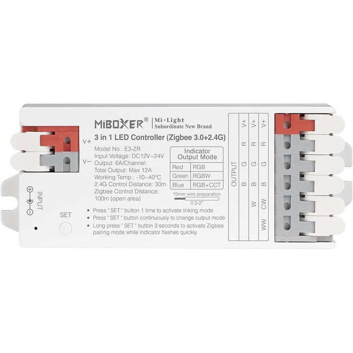 Диммер Milight Miboxer Zigbee3.0, одноколірний контролер світлодіодної стрічки, 12 В/24 В, сумісний із додатком Zigbee Storeo Echo / голосовим керуванням, (E3-zr)