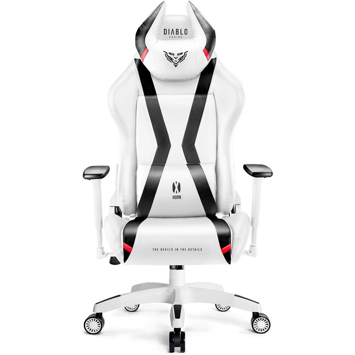 Геймерське крісло Diablo X-Horn 2.0, офісне крісло, геймерське крісло, стільці з 3D-підлокітниками, ергономічний дизайн, подушка для шиї/світлова подушка, штучна шкіра, функція гойдання, білий розмір King (XL)