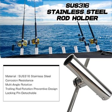 Тримачі для вудок з нержавіючої сталі для риболовлі, індивідуально закручений тримач для вудок, затискач для вудок, тримач для вудок для човна, тримач для вудок SUS316, 4 шт.