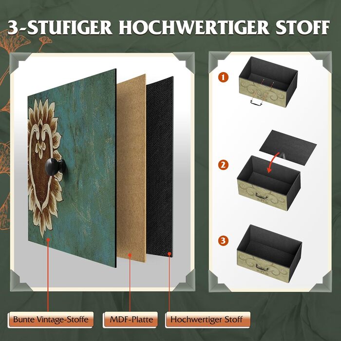 Комод WLIVE з 9 шухлядами з тканини, комод для спальні, комод для вітальні, з міцним сталевим каркасом, вінтажний принт