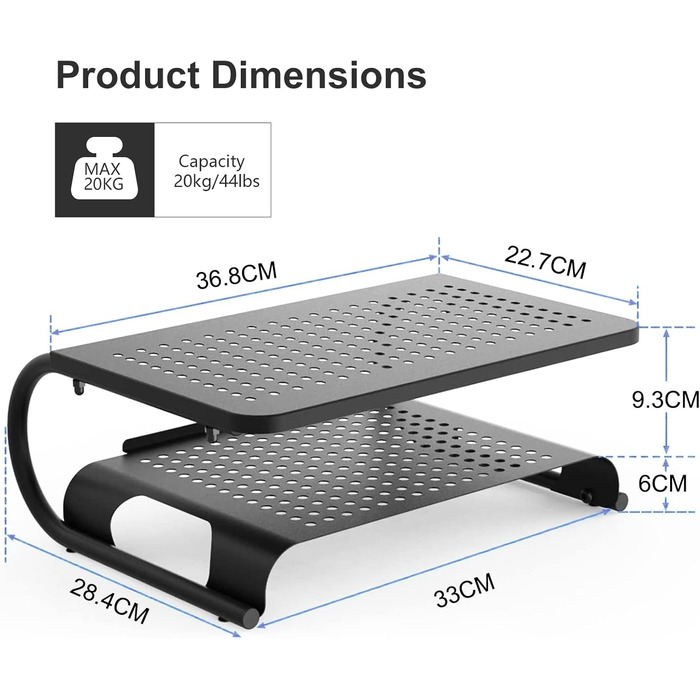 Підставка для монітора Suptek, збільшувач висоти для комп'ютера, ноутбука, принтера та всіх плоских екранів з вентильованою металевою платформою та висотою 160 мм (4 дюйми) для зберігання речей під нею. Модель MST002 X-Large