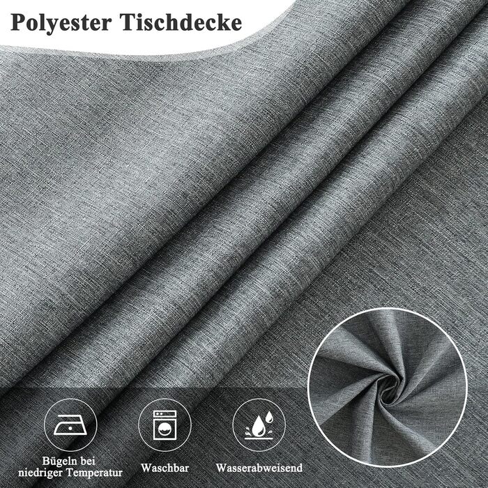 Скатертина кругла 120см, сіра лляна скатертина з поліестеру, що миється, водовідштовхувальна з ефектом лотоса, міцна, стійка до по